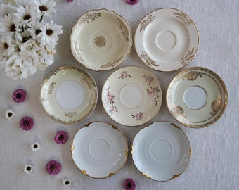 Gold White Ivory MISMATCHED SAUCERS - Mix & Match China - Vintage Decor - Wedding Bridal Shower - Wonderland Tea Party - Priced Per Saucer!