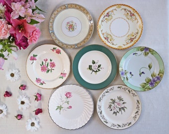 Mismatched DESSERT PLATES - Size 7" to 7.25" - Vintage China - English Tea Party - Floral Patterns - Country Cottage Mix - Priced Per Plate!