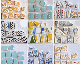 Italian MOSAIC TILES - Size 1/2" to 1-1/2" - Ceramic Pottery - Broken Plates from Italy Portugal - Tesserae Pieces - Yellow Blue Green Red