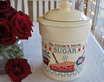 Cook's Nook SUGAR CANISTER by Treasure Craft - Made in USA - Vintage Container w/Lid - Storage Jar - Retro Kitchen Decor - Country Cottage