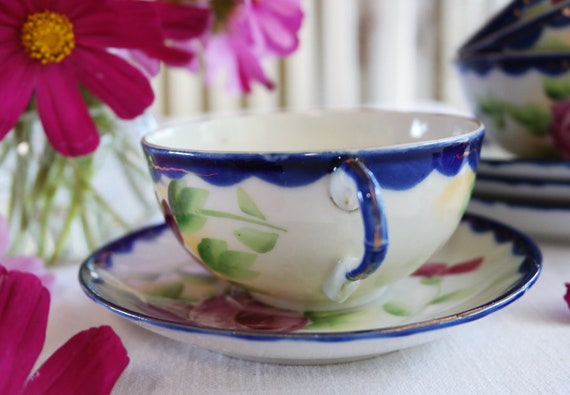 Antique CUP & SAUCER by TT Japan - Hand Painted Floral