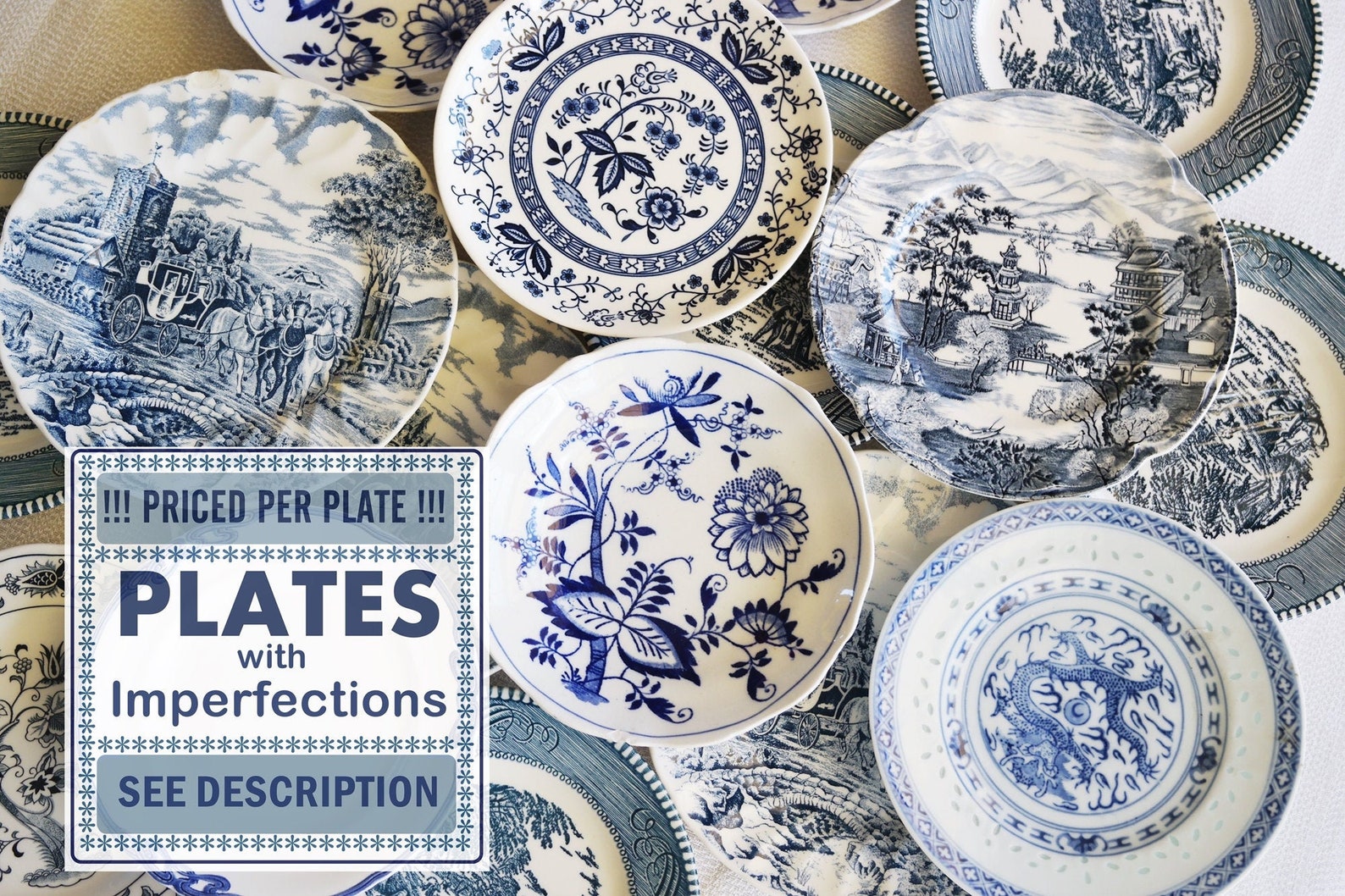 Blue White BREAD & BUTTER PLATES W/imperfections Damaged Etsy