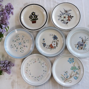 Stoneware DINNER PLATES - Blue White Floral Patterns - Oven To Table Dishes - Farmhouse Dining - Country Cottage Kitchen - Priced Per Plate!