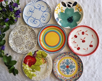 MISMATCHED KERAMIKTELLER - Größe 22 bis 23 cm - Salatteller - Landhausküche - Fiesta Party - Rot Blau Grün Teal Aqua - Preis pro Teller!