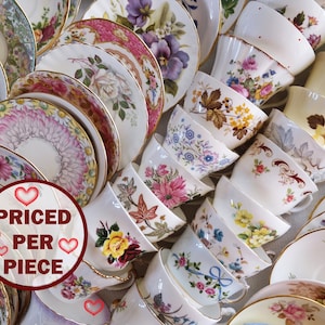 Bone China CUPS & SAUCERS - Vintage Tea Party - Country Cottage Decor Mix - Mismatched English Floral Patterns - England - Priced Per Piece!