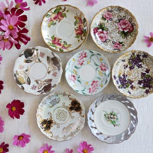 MISMATCHED SAUCERS - Floral Patterns - Orphan Saucer - Country Cottage - Pink Roses - Blue Violets - Garden Tea Party - Priced Per Saucer!