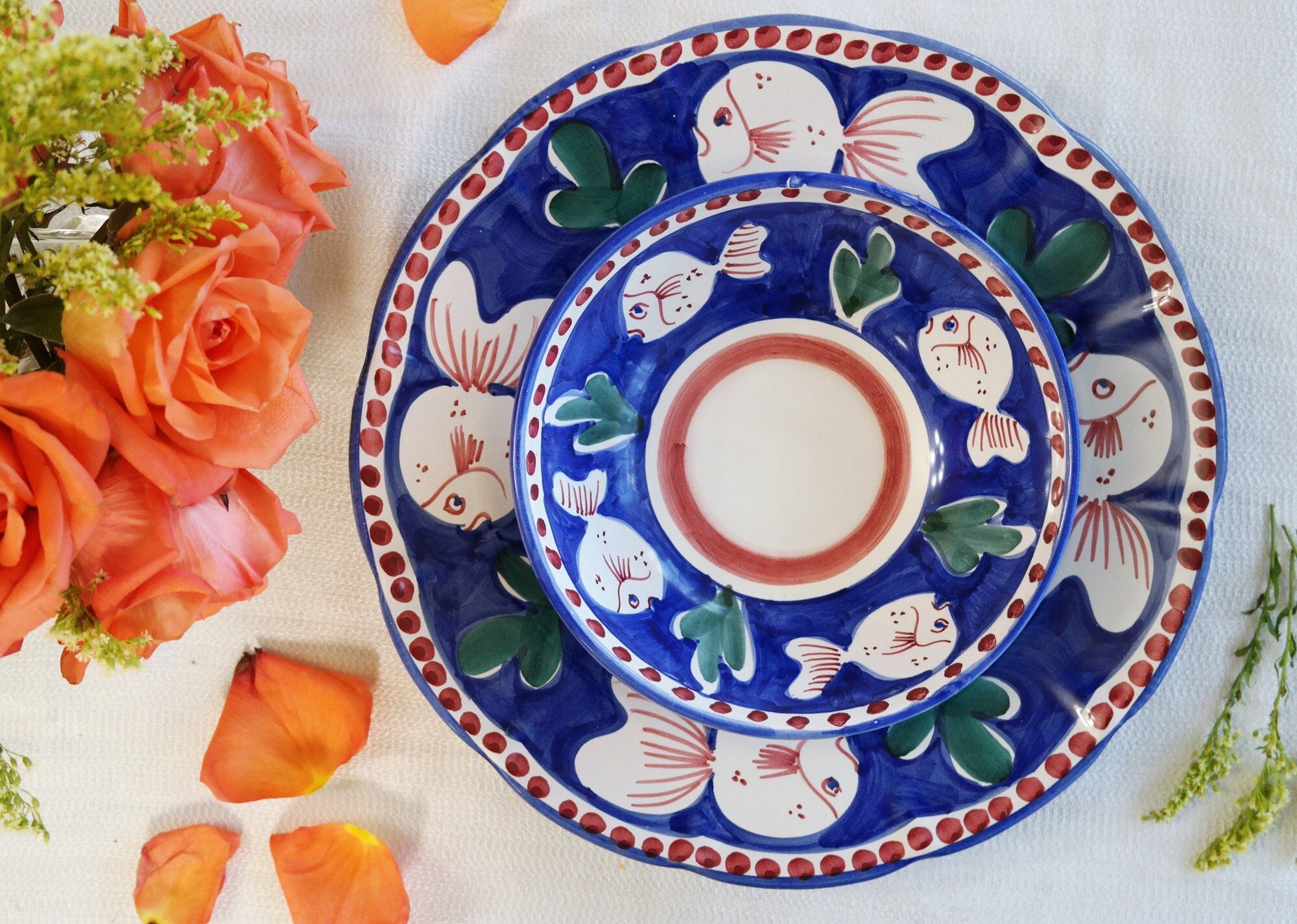 NUOVA VIETRIイタリア製　手書きプレート21㎝　5枚 Italy pottery vietri - Etsy 日本