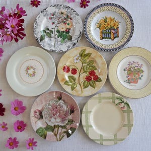 Garden SALAD PLATES - Size 8&quot; to 8.5&quot; - Mismatched Floral Mix - Country Cottage Decor - Tea Party Luncheon - Pink Rose Toile - Berry Patch