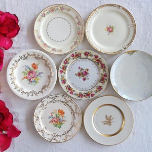 Gold White Ivory BREAD & BUTTER PLATES - Size 6" to 6.5"- Cake Side Pastry Plate - Bridal Party - Afternoon Tea - Vintage China - Floral Mix
