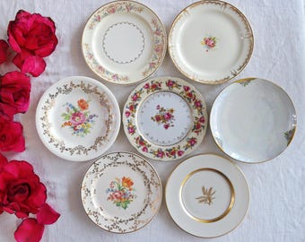 Gold White Ivory BREAD & BUTTER PLATES - Size 6" to 6.5"- Cake Side Pastry Plate - Bridal Party - Afternoon Tea - Vintage China - Floral Mix