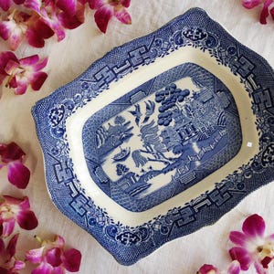 Blue Willow SERVING PLATTER 12&quot; - Royal Venton Ware - John Steventon & Sons - Burslem England - Farmhouse Wall Decor - Tray - Circa 1923-36