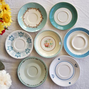 Teal Aqua Turquoise SAUCERS - Vintage Tea Party - Seaside Beach Country Cottage Farmhouse Decor Mix - Flowers Scrolls - Priced Per Saucer!!!