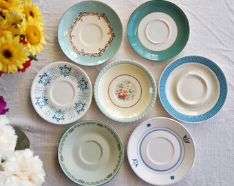 Teal Aqua Turquoise SAUCERS - Vintage Tea Party - Seaside Beach Country Cottage Farmhouse Decor Mix - Flowers Scrolls - Priced Per Saucer!!!