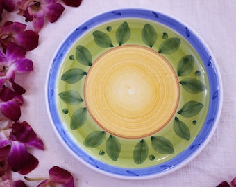 Caleca Italy SALATTELLER 20 cm - Girasole Muster - Grün Blau Gelb - Blätter Punkte - Handbemalter italienischer Keramik - Dekorativer Wandteller