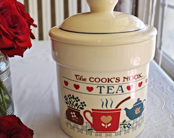 Cook's Nook TEA CANISTER by Treasure Craft - Made in USA - Vintage Container - Ceramic Storage Jar - Retro Kitchen Decor - Country Cottage
