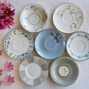 Blue Gray White SAUCERS - Floral Patterns - Mismatched China - Vintage Tea Party - Sea Beach Country Cottage Decor Mix - Priced Per Saucer!