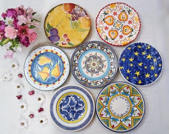 MISMATCHED DINNER PLATES - Size 10" to 11" - Decorative Ceramics - Wall Decor - Blue Green Yellow Red - Fiesta Pottery - Priced Per Plate!