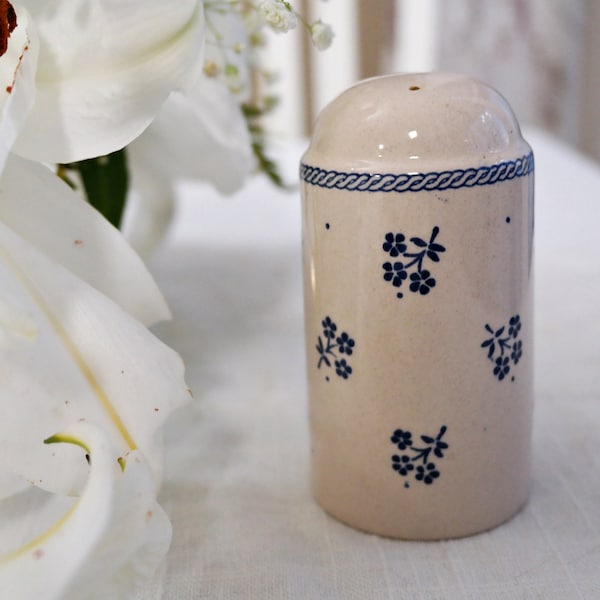 Johnson Brothers PEPPER SHAKER - Petite Fleur Pattern - Laura Ashley Collection - Blue Flowers Rope Band - Ironstone - Circa 1980s - England