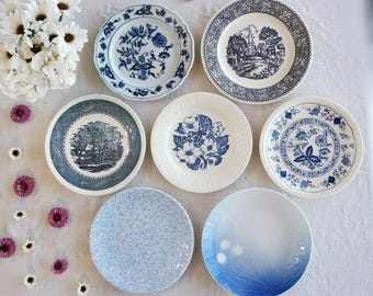 Blue White DESSERT PLATES - Size 6.5" to 7" - French Country Cottage Mix - Farmhouse Decor - Mismatched China - Tea Party - Priced Per Plate