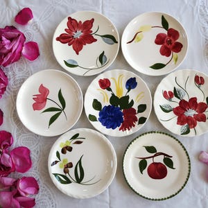 Red Green BREAD & BUTTER PLATES - Size 6" to 6.5" - Vintage American Pottery - Hand Painted Floral Patterns - Blue Ridge - Southern Pottery
