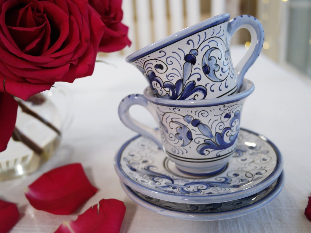 Deruta DEMITASSE SET Sberna Italy Espresso Coffee Cups Saucers Blue