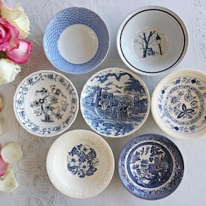 TAZONES DE CEREAL Azules y Blancos - Tamaño 5,75"- 6,25" - Tazones de avena, arroz y ensalada - Estilo casa de campo - Granja francesa - ¡Precio por tazón!