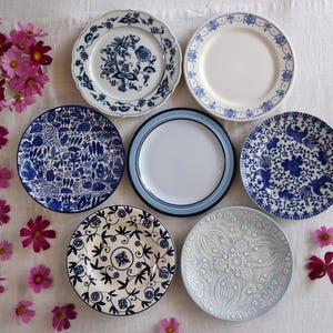 Blue White SALAD PLATES - Size 8.5&quot; to 9&quot; - Mismatched China - Sea Cottage - French Country Breakfast - Farmhouse Dining - Priced Per Plate