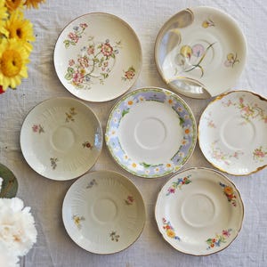Floral VINTAGE SAUCERS - Gold White Ivory China - Flowers Pink Yellow Blue - English Tea Party - Country Cottage Decor - Priced Per Saucer!