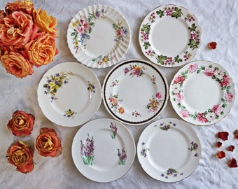 Bone China SALAD PLATES - Size 8" to 8.5" - Flowers Berries Vines - English Tea Party - Country Cottage Mix - England - Priced Per Plate!!!