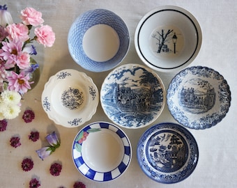 Blue White CEREAL BOWLS - Size 6&quot;- 6.5&quot; - Porridge Oatmeal Rice Salad Bowls - Farmhouse Country Cottage - French Farm Mix - Priced Per Bowl!