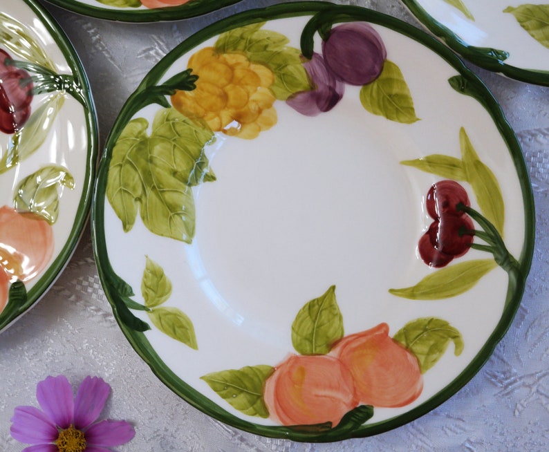 Set of 4 Side Tea Party Plates Grapes Plums Cherries Peaches Vintage China Franciscan BREAD /& BUTTER PLATES Fresh Fruit Pattern