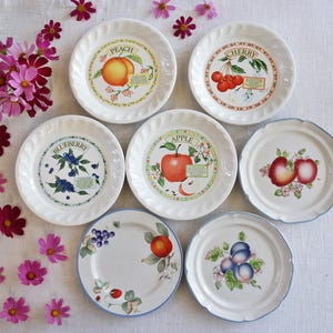Country Kitchen SALAD PLATES - Size 7.5&quot; to 8&quot; - Apple Peach Plum Blueberry - Fruits Berries - Farmhouse Cottage Decor - Priced Per Plate