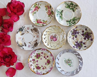 MISMATCHED SAUCERS - Floral Patterns - Orphan Saucer - Country Cottage - Pink Roses - Blue Violets - Garden Luncheon - Afternoon Tea Party