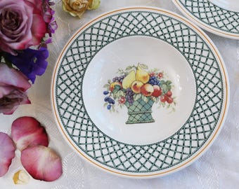 Villeroy Boch - Cuenco para sopa con borde de 23 cm - Diseño de cesta - Cesta de frutas - Manzana, pera y uvas - Cuenco para ensalada, arroz y pasta - Verde, blanco y amarillo - Alemania