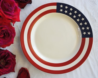 Ralph Lauren SALAD PLATE - Size 8.75" - Hampton's Flag - Red White Blue - Americana Dinnerware - Patriotic Stars & Stripes - American Flag