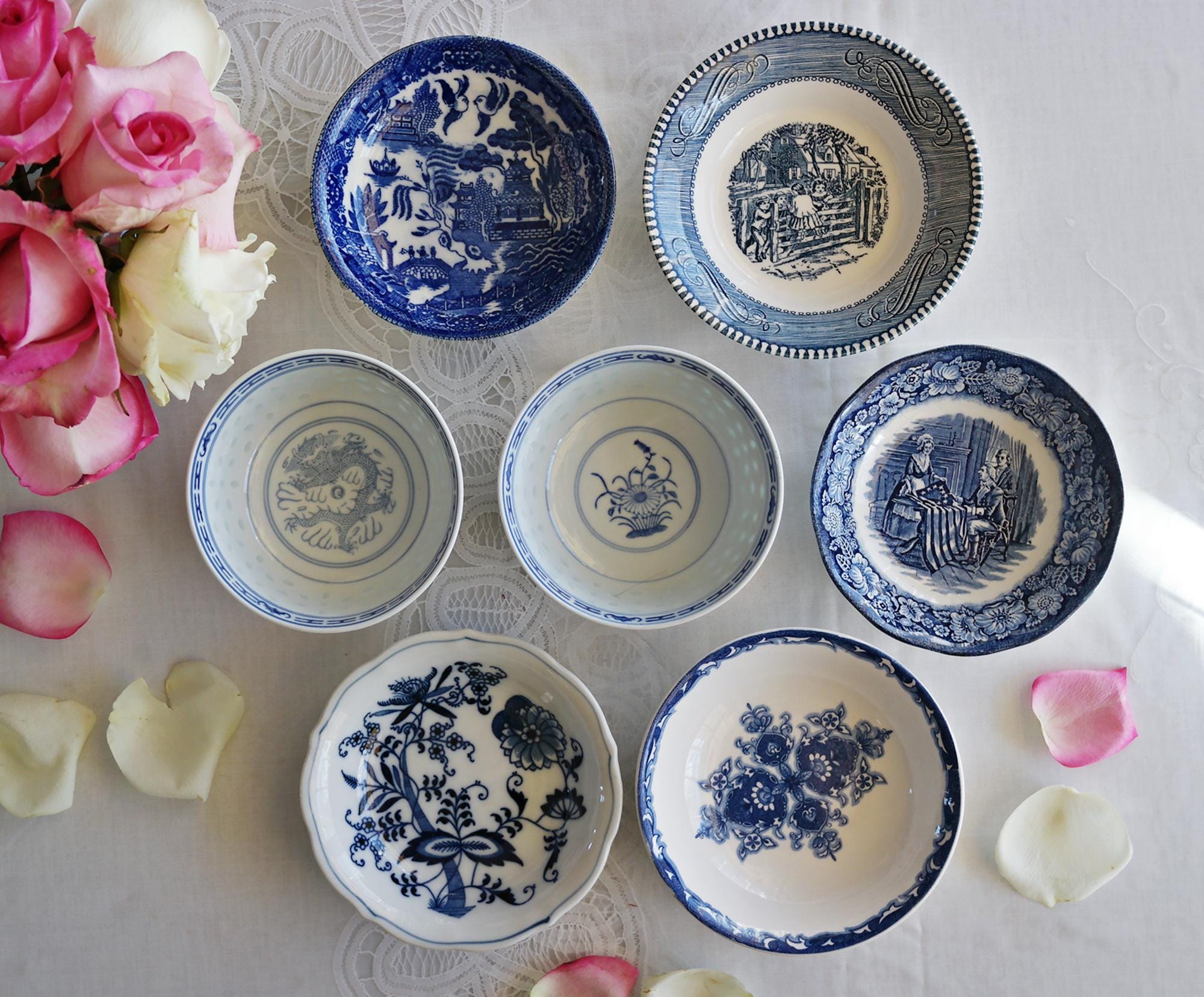 Vintage Blue and White Fruit Bowl - Etsy
