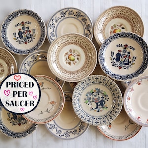 Johnson Brothers MISMATCHED SAUCERS - Beige Tan Brown - English Ironstone - Vintage Tea Party - Staffordshire England - Priced Per Saucer!!!