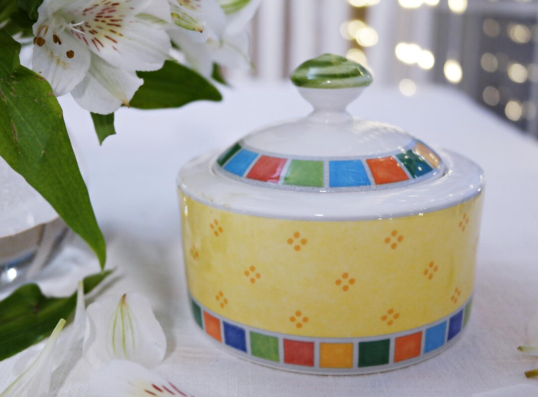 Villeroy & Boch Twist Alea Limone Sugar Bowl - 6.75 Oz Porcelain With Lid, White/Yellow Design - View #7