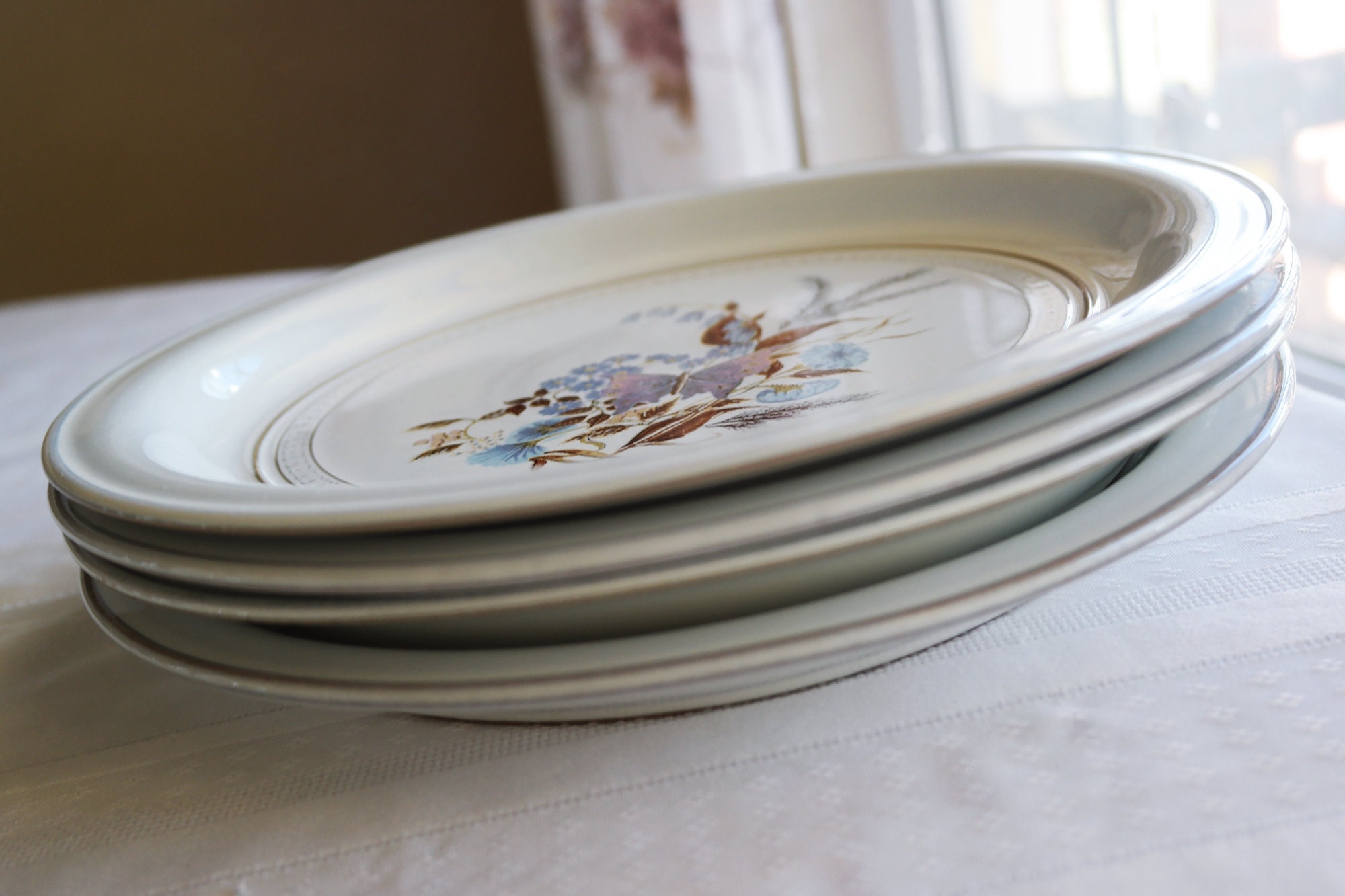 Denby DINNER PLATES Lorraine Floral Pattern Blue Flowers Etsy