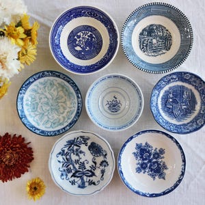 Blue White BERRY BOWLS - Size 4.5" to 5.75" - Small Fruit Sauce Cream Bowls - Vintage China - Country Cottage Farm Scenes - Priced Per Bowl