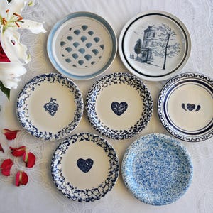 Vintage Stoneware SALAD PLATES - Size 7.5" to 8.5" - Country Kitchen - Cottage Decor - Farmhouse Dining - Blue Patterns - Priced Per Plate!