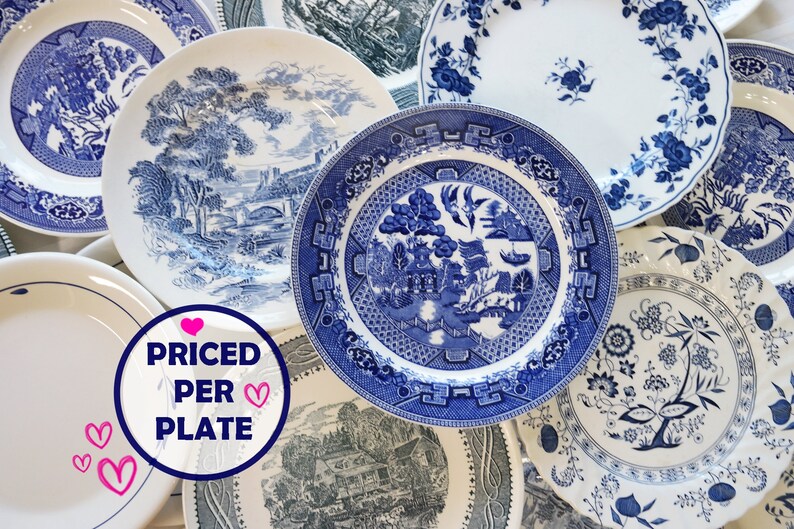 Blue White DINNER PLATES Mix & Match China Mismatched Etsy