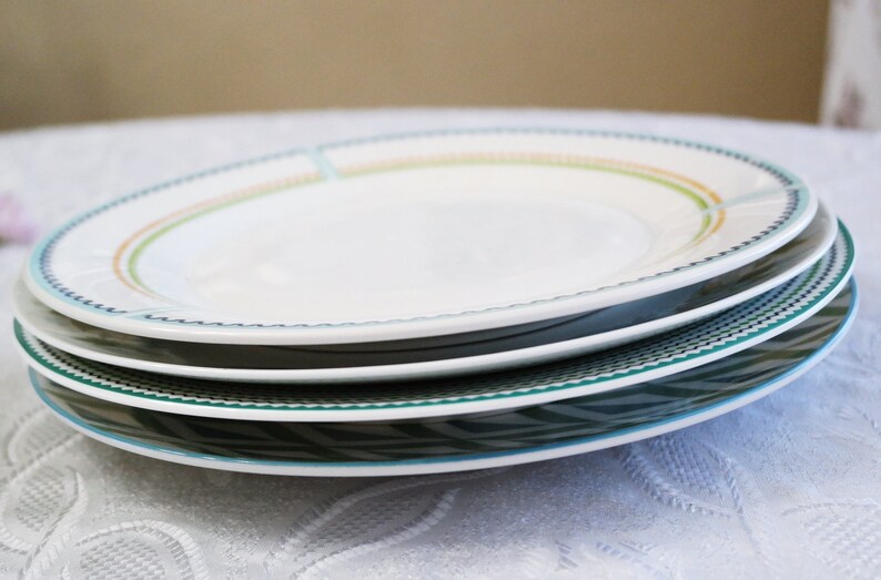 MISMATCHED DINNER PLATES Teal Blue Green White Colors Set Etsy