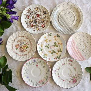 MISMATCHED VINTAGE SAUCERS - English Ironstone - Baby Shower Bridal Tea Party - Country Cottage Decor - Florals Flowers - Priced Per Saucer!