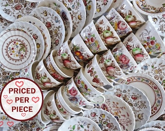 Brown White CUPS & SAUCERS - Vintage Tea Party - Farmhouse Country Cottage - Floral Mix - Mismatched China - England USA - Priced Per Piece!