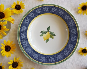 Cuenco para sopa Villeroy Boch con borde - Tamaño 8,75" - Diseño Corfú - Colección Switch 3 - Cocina campestre - Colores verde, azul y amarillo - Alemania