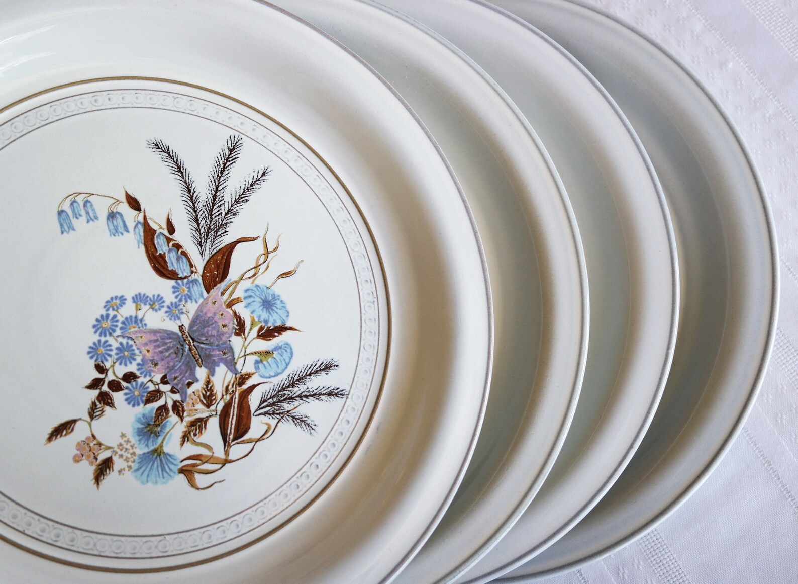 Denby DINNER PLATES Lorraine Floral Pattern Blue Flowers Etsy