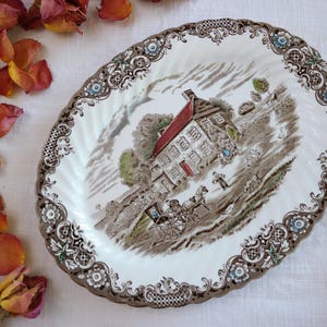 Johnson Brothers OVAL PLATTER 12&quot; - Heritage Hall - Pennsylvania Fieldstone - Serving Plate - Brown Transferware - Staffordshire England