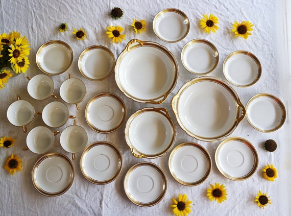 Limoges DISH SET by Jean Pouyat France - the Athena Pattern