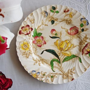 Prato de salada Burgess Leigh - Padrão floral Dorchester - Burleigh Ware Inglaterra - Lajota inglesa - Louça vintage com decalques - Apresenta craquelado